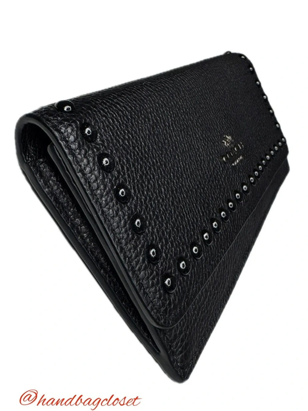 Coach Black Enamel Studded Full-Sized Leather Wallet